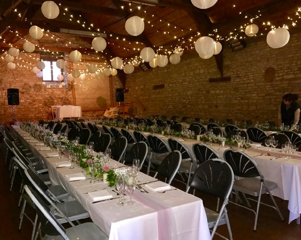 The barn in Mells Dressed for A Wedding Reception