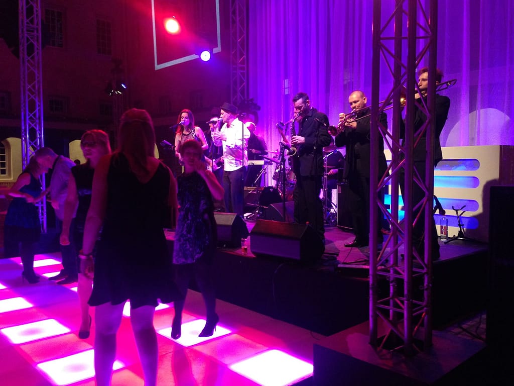 Image of a covers band on stage in Amsterdam