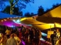 Beautiful stretch marquee with DJ, Sax and Bongos filling the dance-floor on the Wentworth Estate in Surrey.