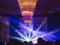 Image of DJ lighting at a wedding party in the bar at a Babington House wedding.